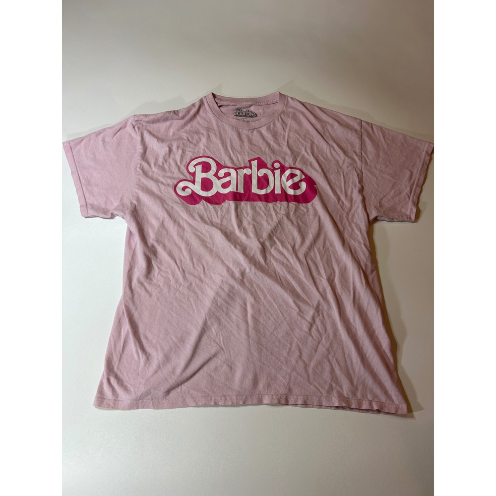 Barbie The Movie T-Shirt Women's Large Pink Logo Graphic Short Sleeve Cotton